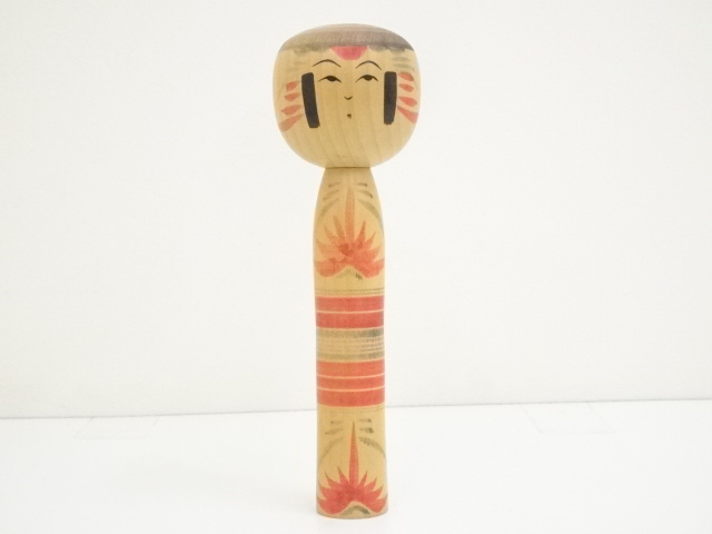 JAPANESE FOLK CRAFT / WOODEN KOKESHI DOLL / 24cm / SIGNED ARTISAN WORK